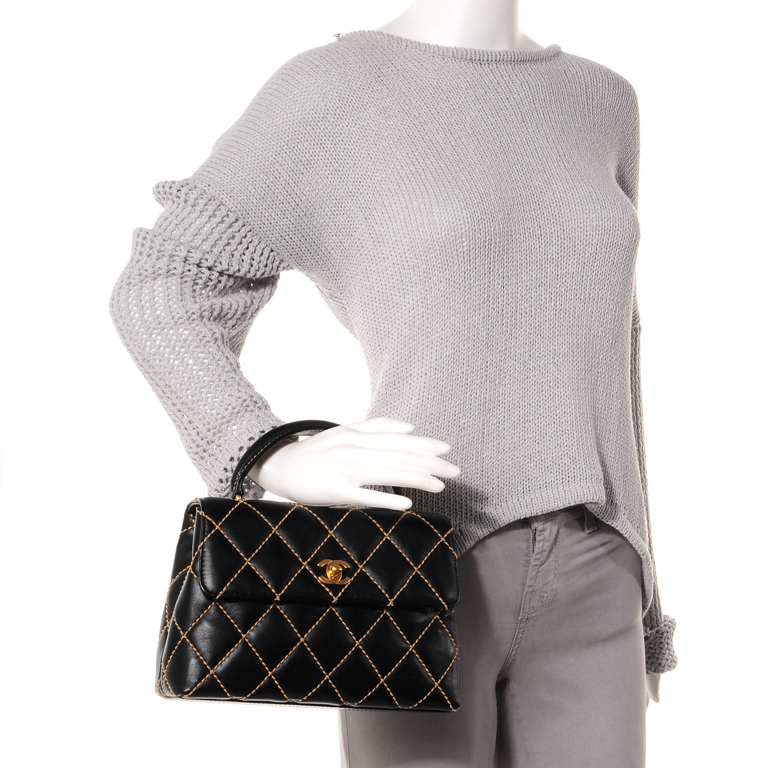 Chanel Leather Wild Stitch Kelly Flap Bag Black 2 of 8