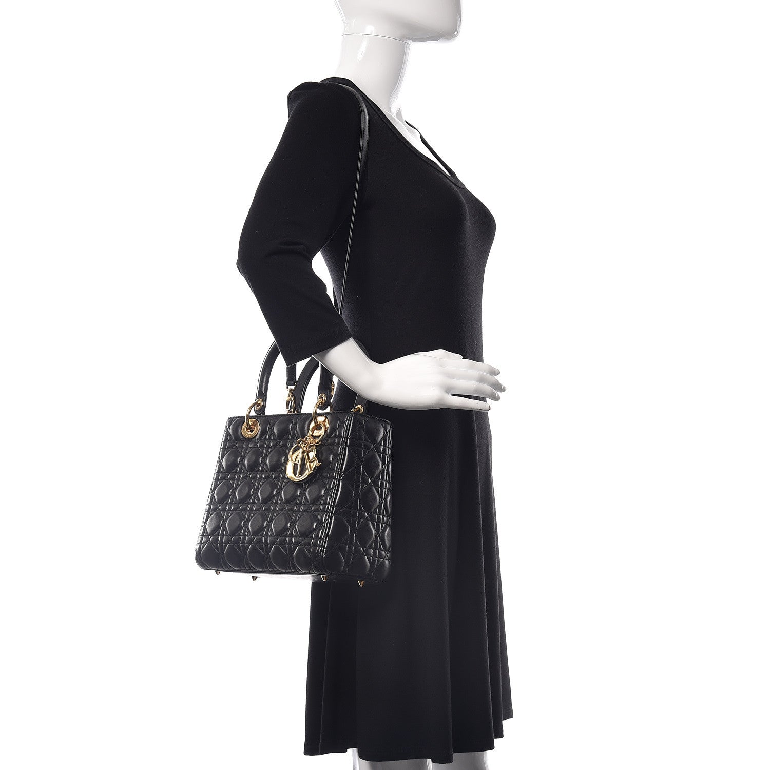 Christian Dior Lambskin Cannage Medium Lady Dior Black 2 of 17