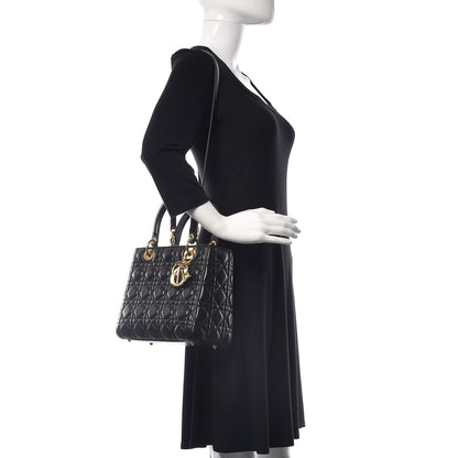 Christian Dior Lambskin Cannage Medium Lady Dior Black 2 of 17