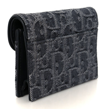 Christian Dior Denim Oblique Saddle Bloom Card Holder Grey 3 of 8