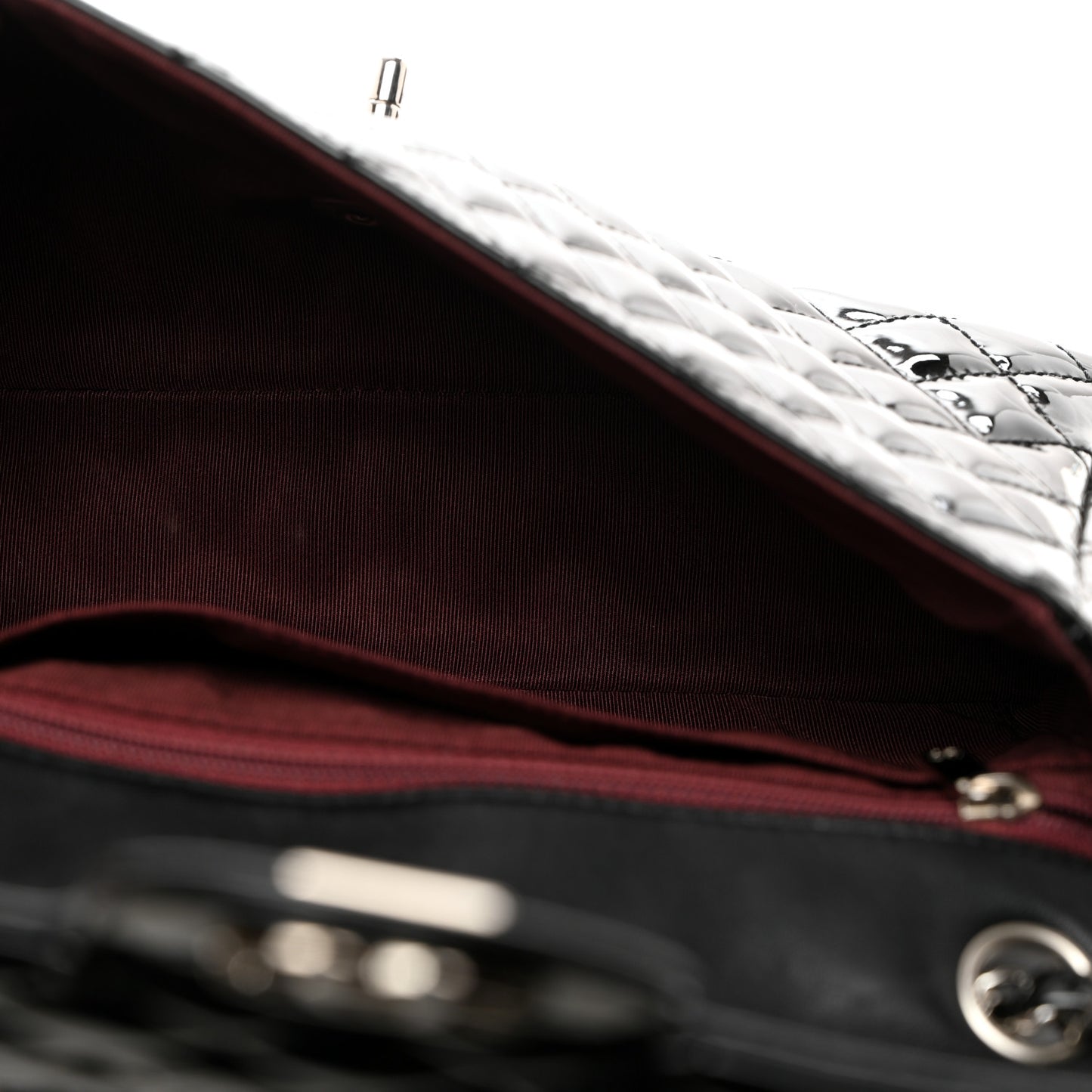 Iridescent Patent Quilted Secret Label Medium Flap Black