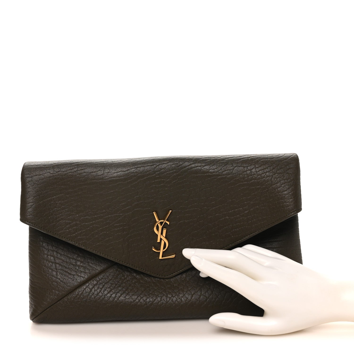 Saint Laurent Grained Lambskin Large Cassandre Envelope Pouch Light Musk 5 of 16