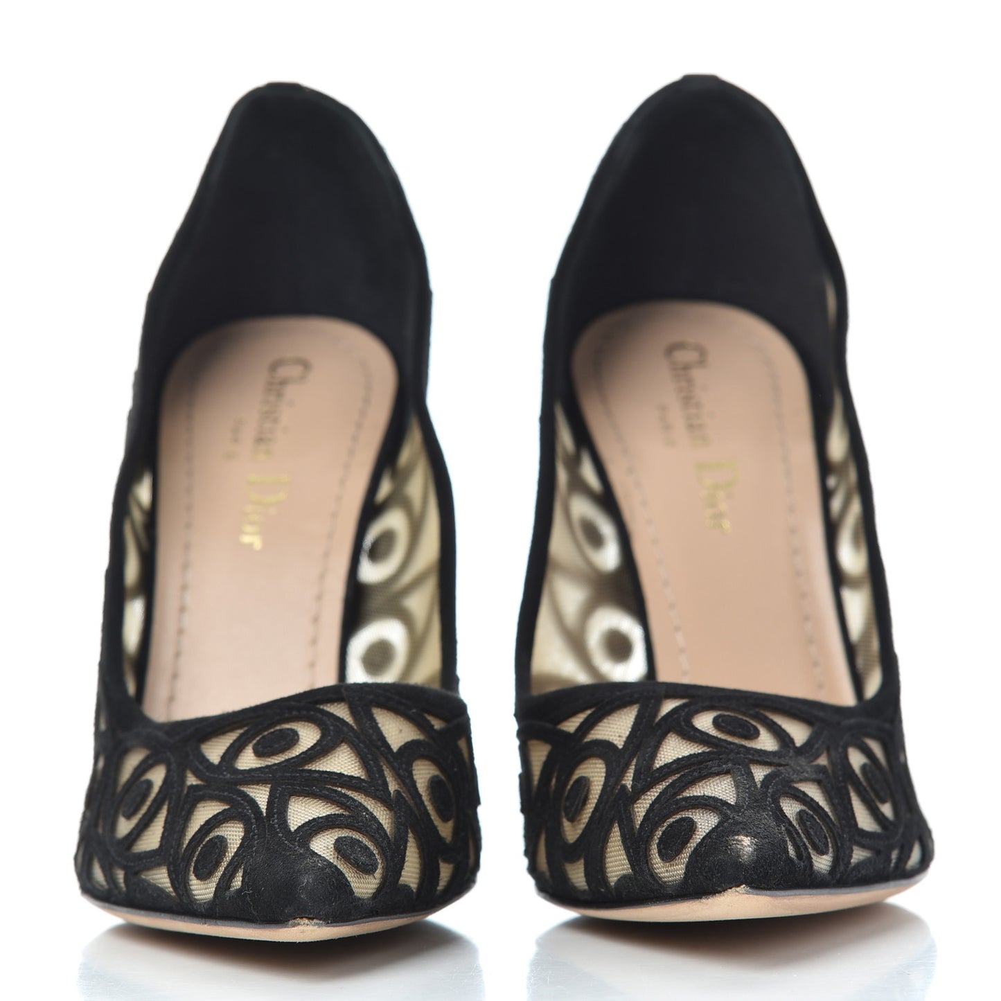 Suede Mesh Eye Embroidered D-Choc Pumps 38 Black