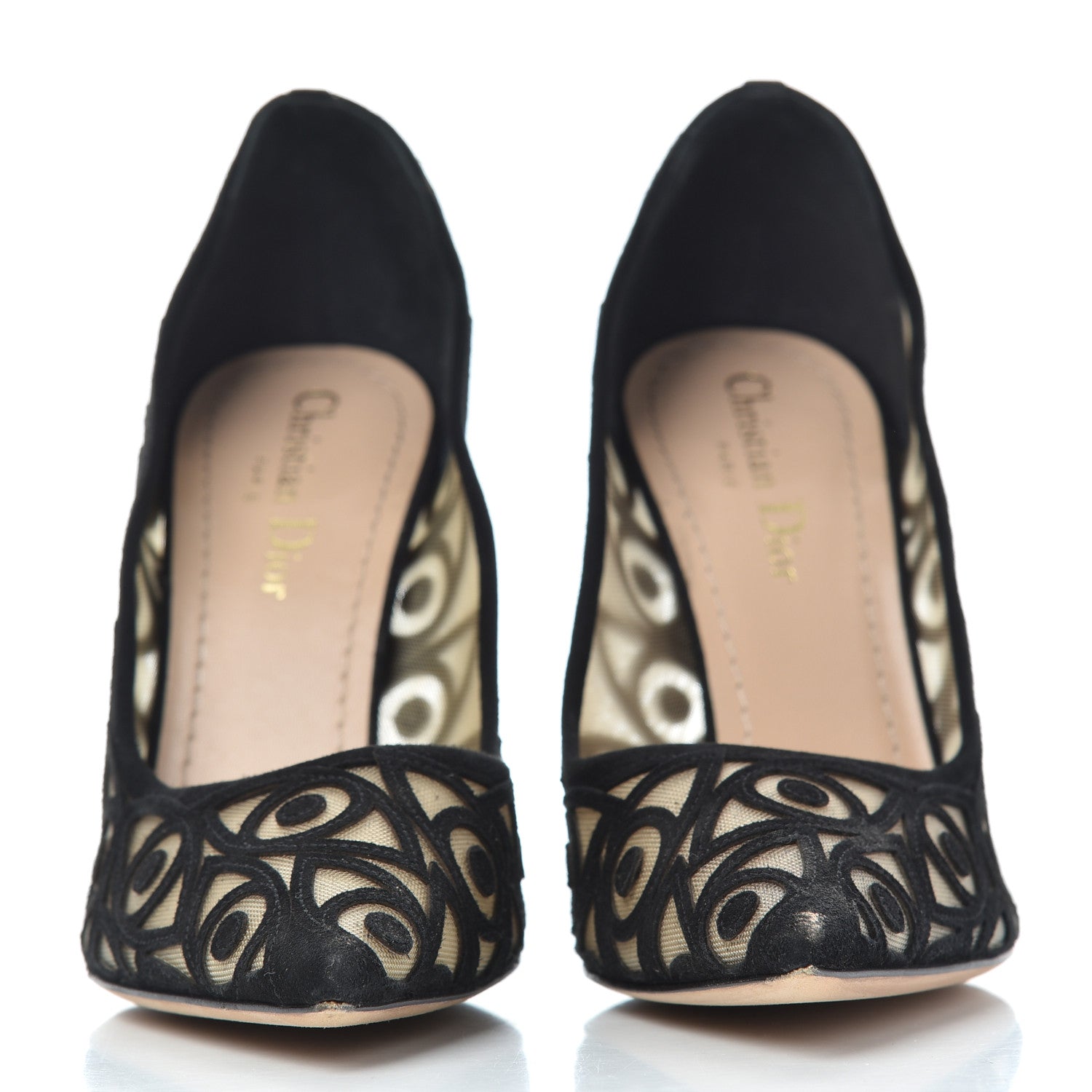 Christian Dior Suede Mesh Eye Embroidered D-Choc Pumps 38 Black 2 of 17