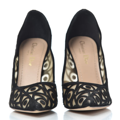 Christian Dior Suede Mesh Eye Embroidered D-Choc Pumps 38 Black 2 of 17