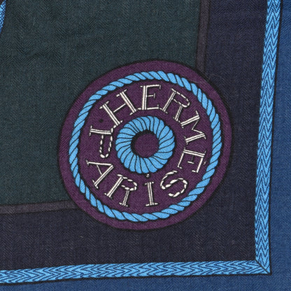 Hermes Cashmere Silk Zouaves Et Dragons Shawl 140 Marine Bordeaux Cobalt 3 of 6