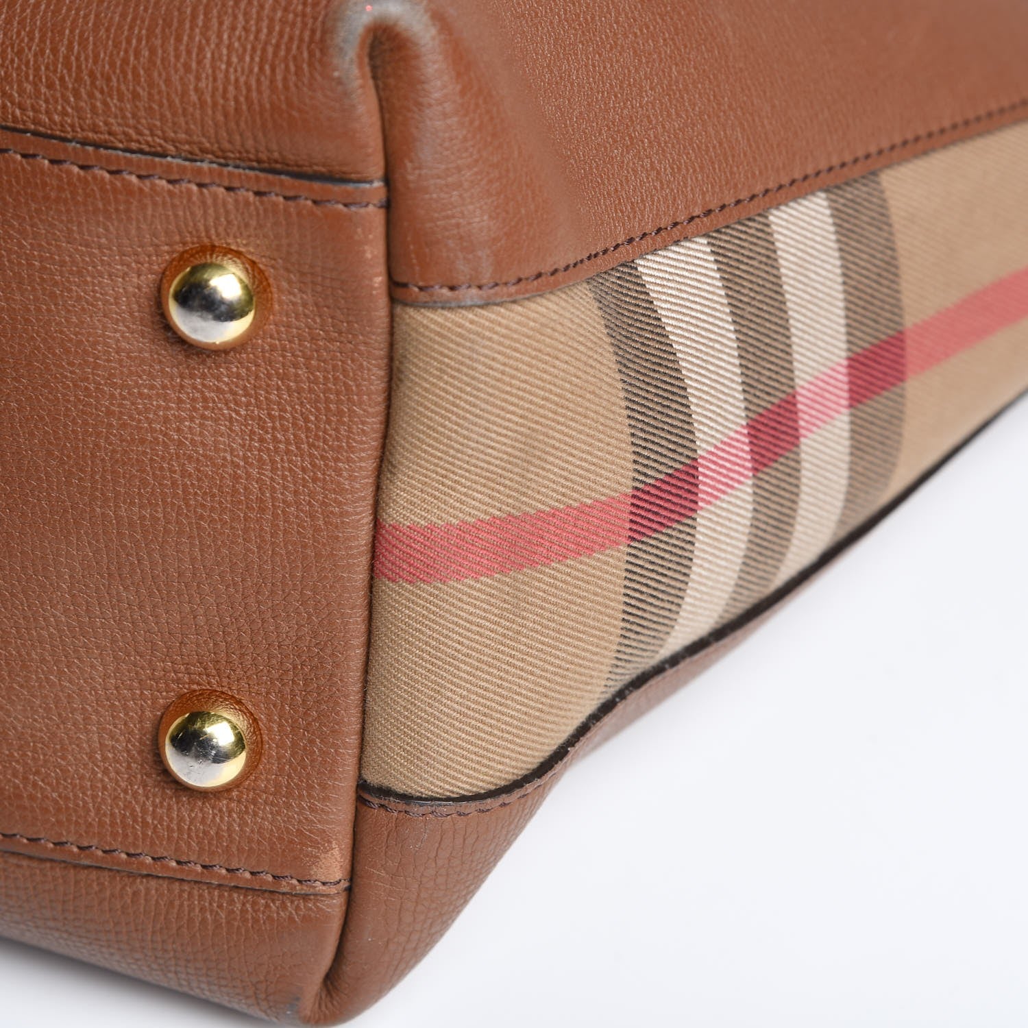 Burberry Derby Calfskin House Check Medium Welburn Tote Tan 18 of 21