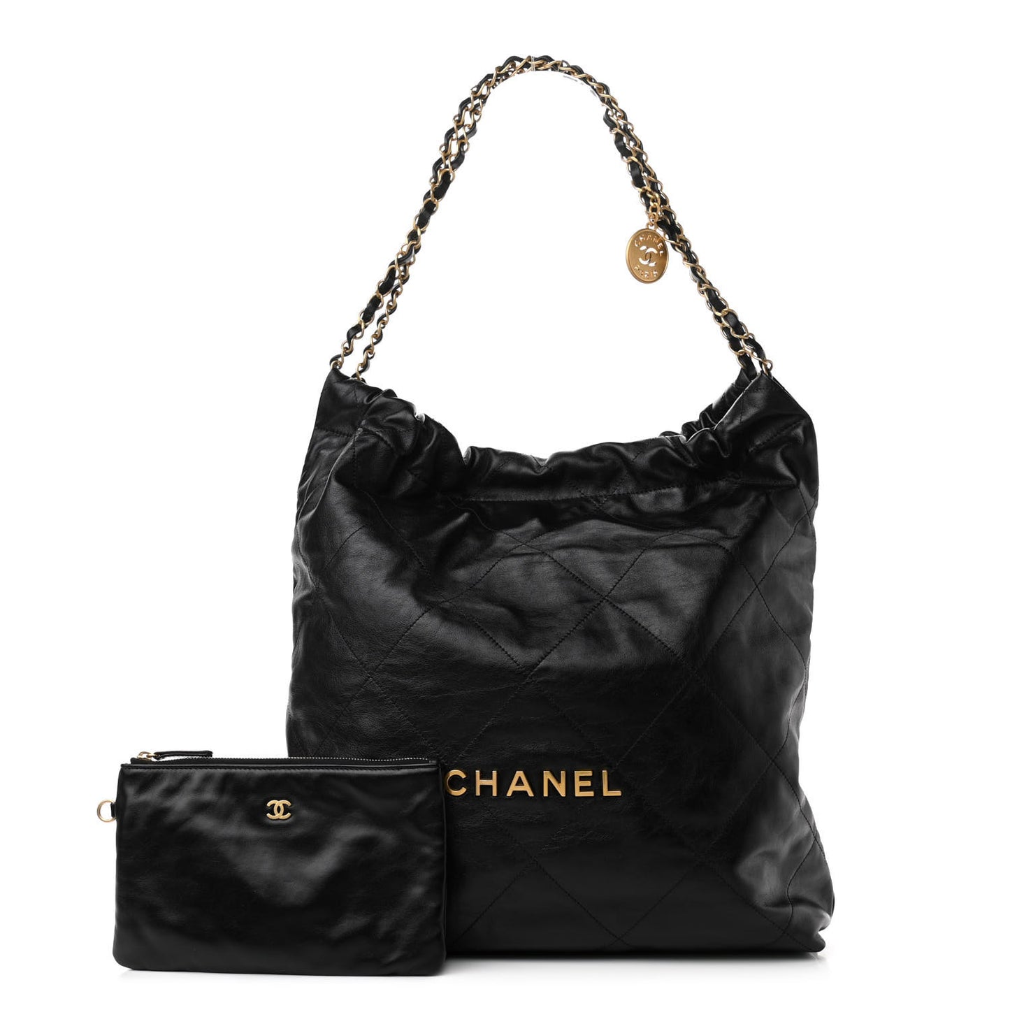 Shiny Calfskin Quilted Large Chanel 22 Black