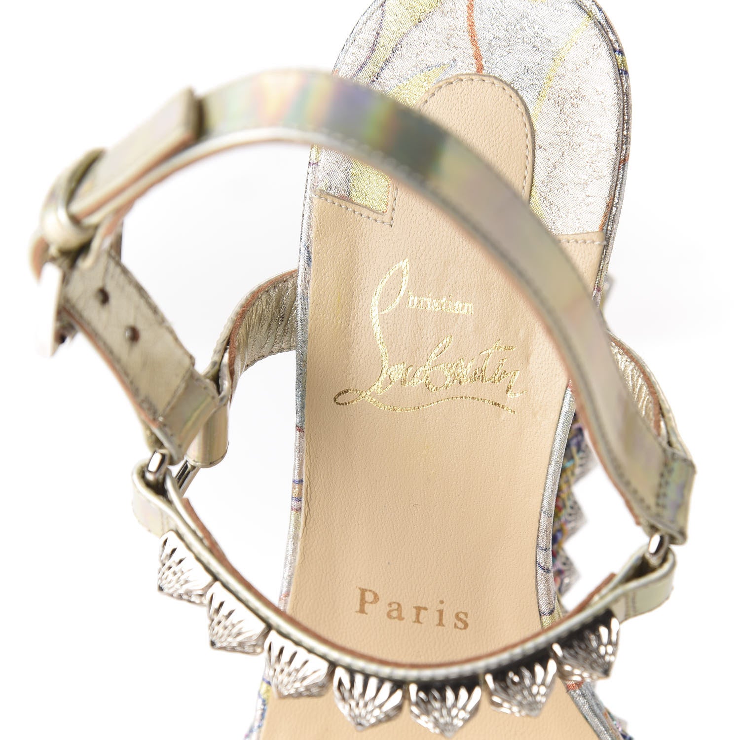 Christian Louboutin Lurex Flame Pira Ryad 110 Wedge Sandals 38 Platine Multicolor 8 of 9