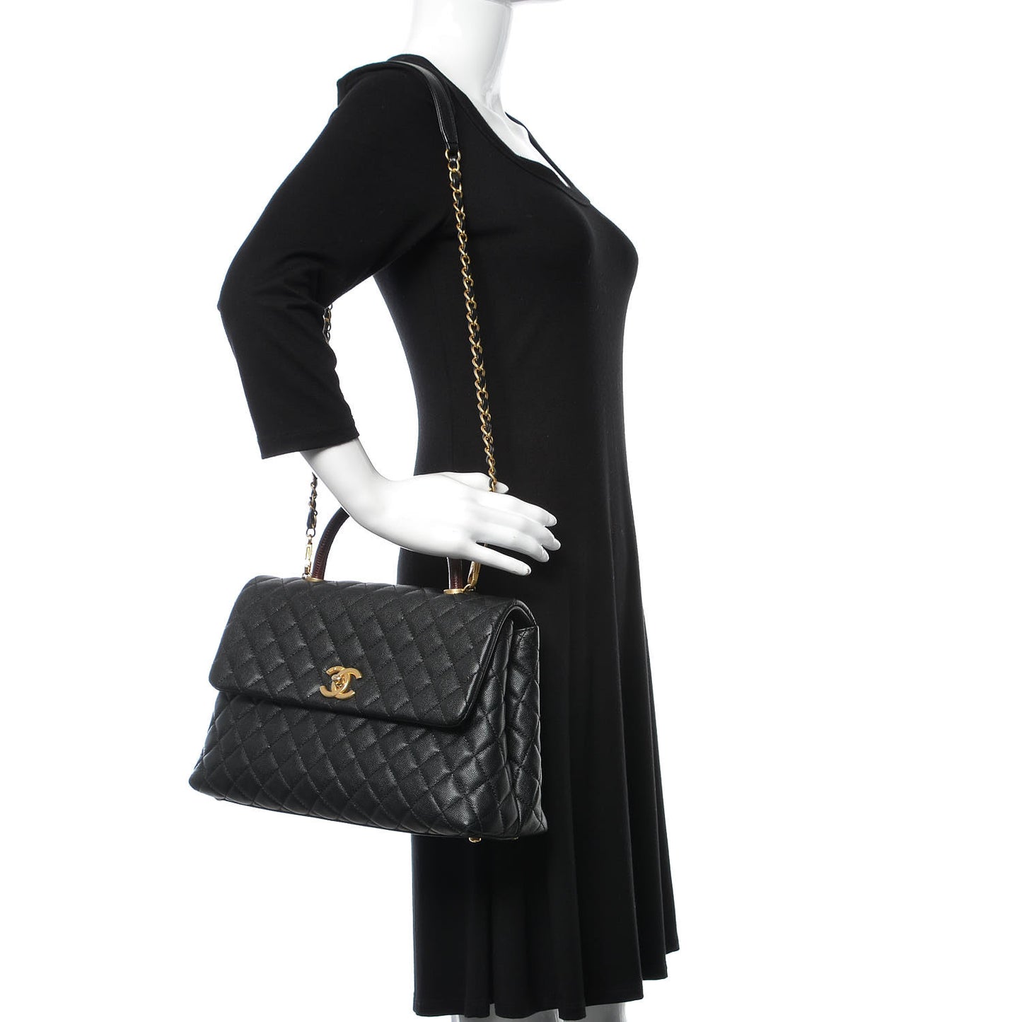 Caviar Lizard Quilted Medium Coco Handle Flap Black