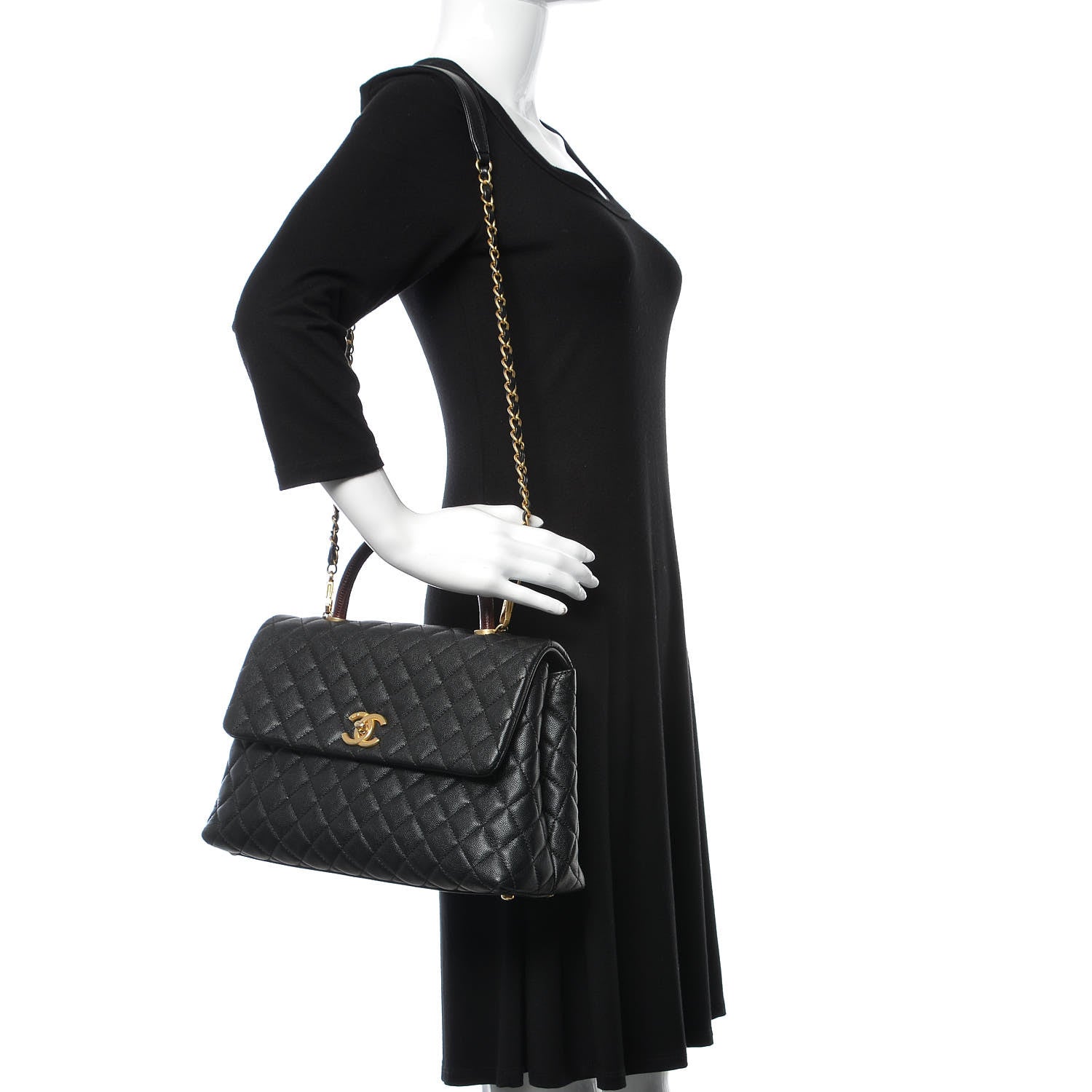 Chanel Caviar Lizard Quilted Medium Coco Handle Flap Black 2 of 9