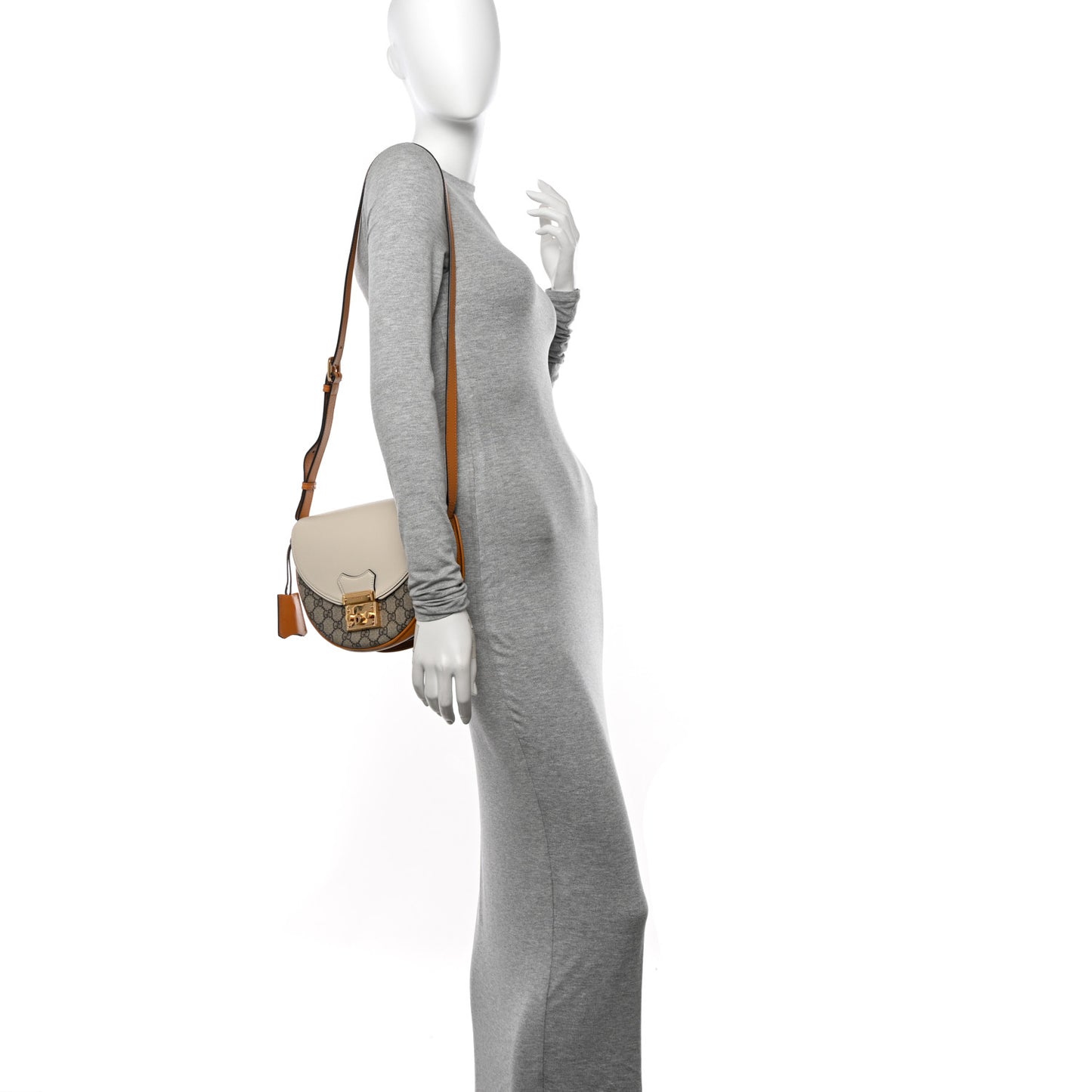 GG Supreme Monogram Calfskin Small Padlock Messenger Shoulder Bag Beige Mystic White Sun Oil