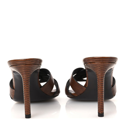 Saint Laurent Calfskin Sahara Lizard Embossed Tribute 85 Slide Sandals 37.5 Almond Brown 6 of 11