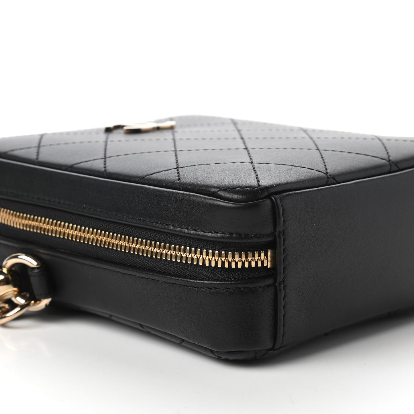 Calfskin Stitched Cup Of Tea Vanity Case Black