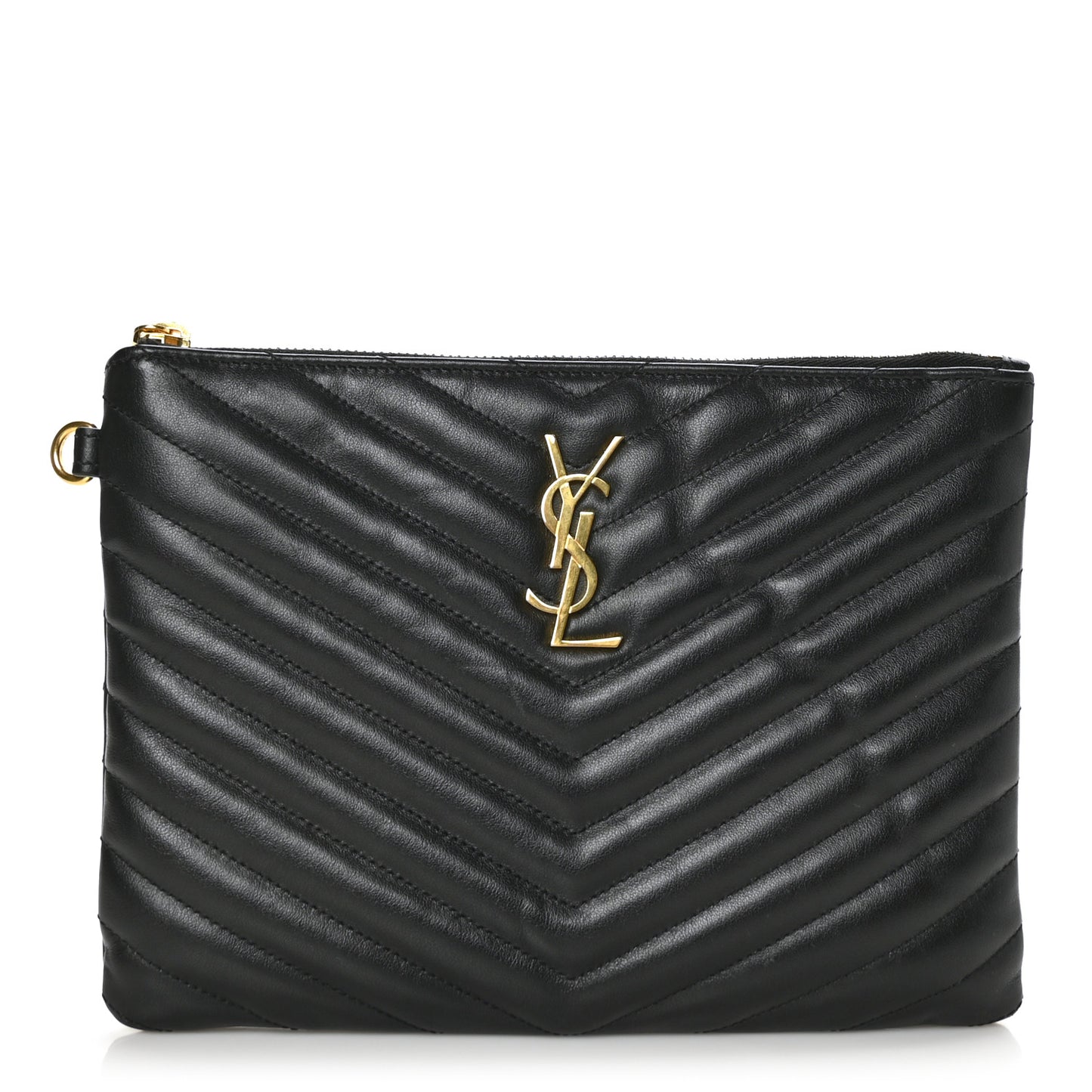 Calfskin Matelasse Chevron Monogram A5 Wristlet Black