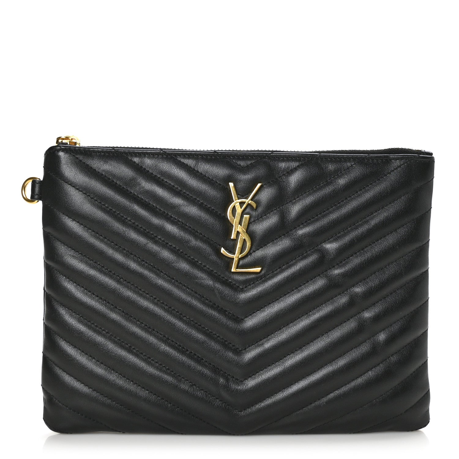 Saint Laurent Calfskin Matelasse Chevron Monogram A5 Wristlet Black 1 of 7