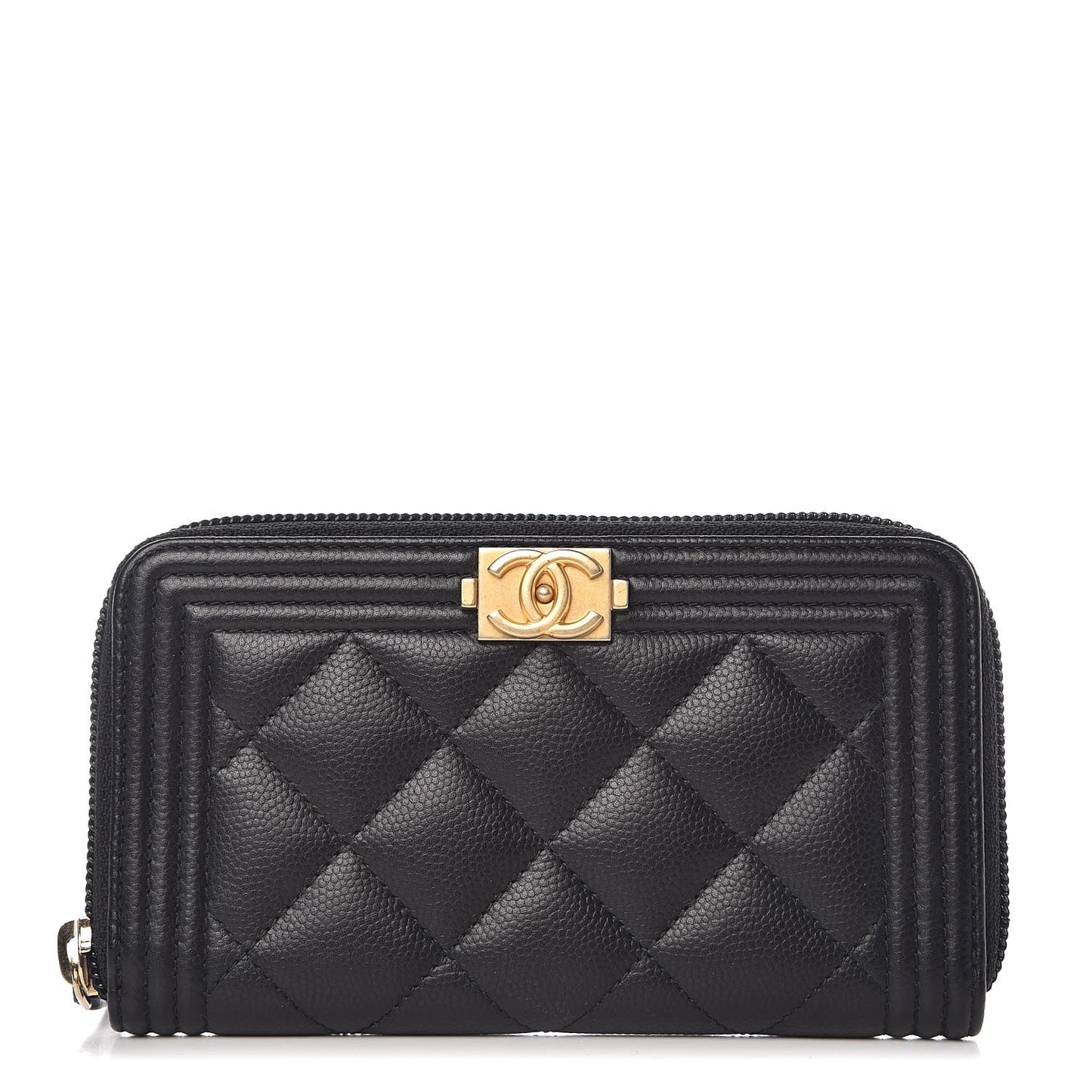 Caviar Quilted Small Boy Zip Around Wallet Black