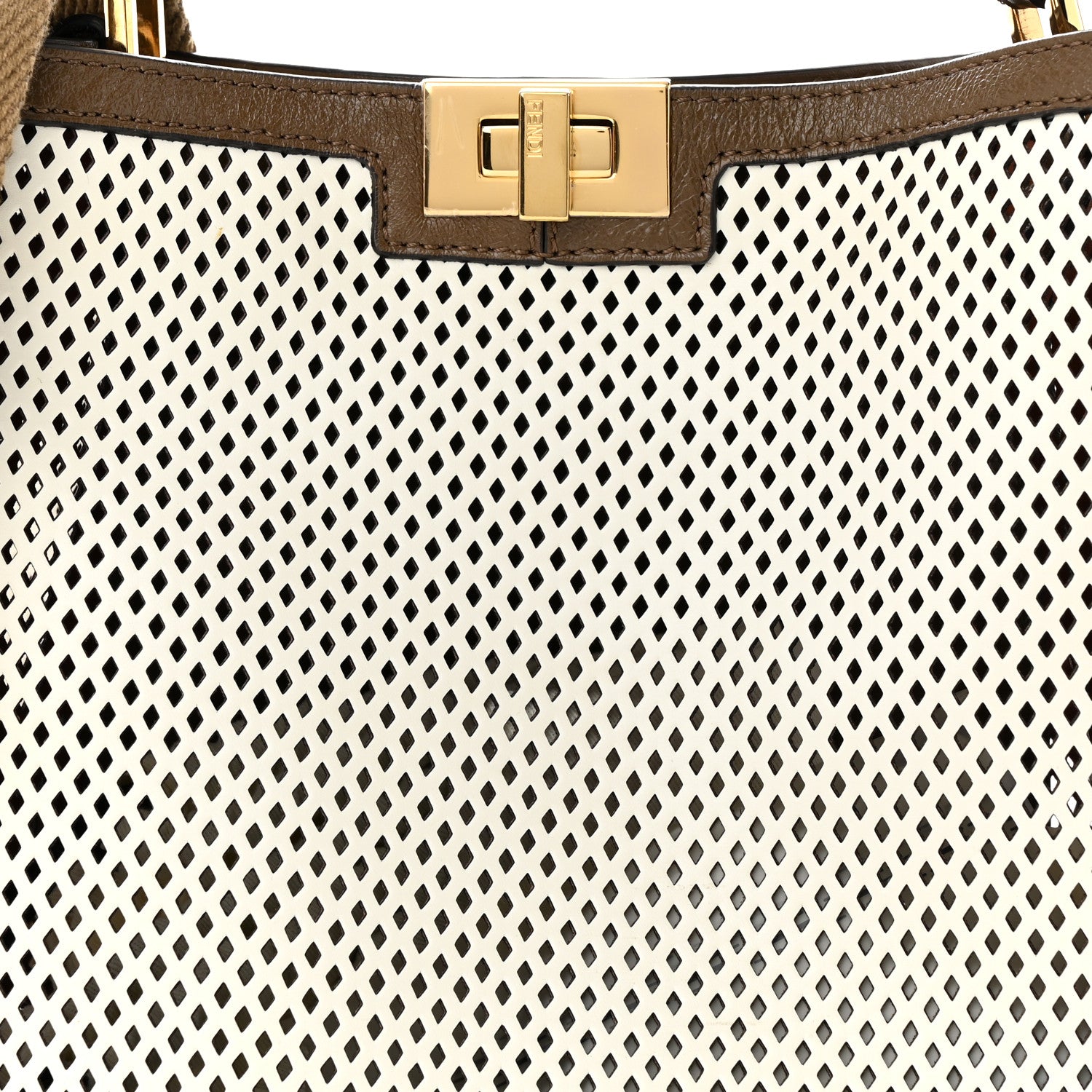 Fendi Vitello Liberty Glossy Lambskin Perforated Medium Peekaboo X-Lite White Ice Rust Maya 8 of 11