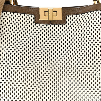 Fendi Vitello Liberty Glossy Lambskin Perforated Medium Peekaboo X-Lite White Ice Rust Maya 8 of 11