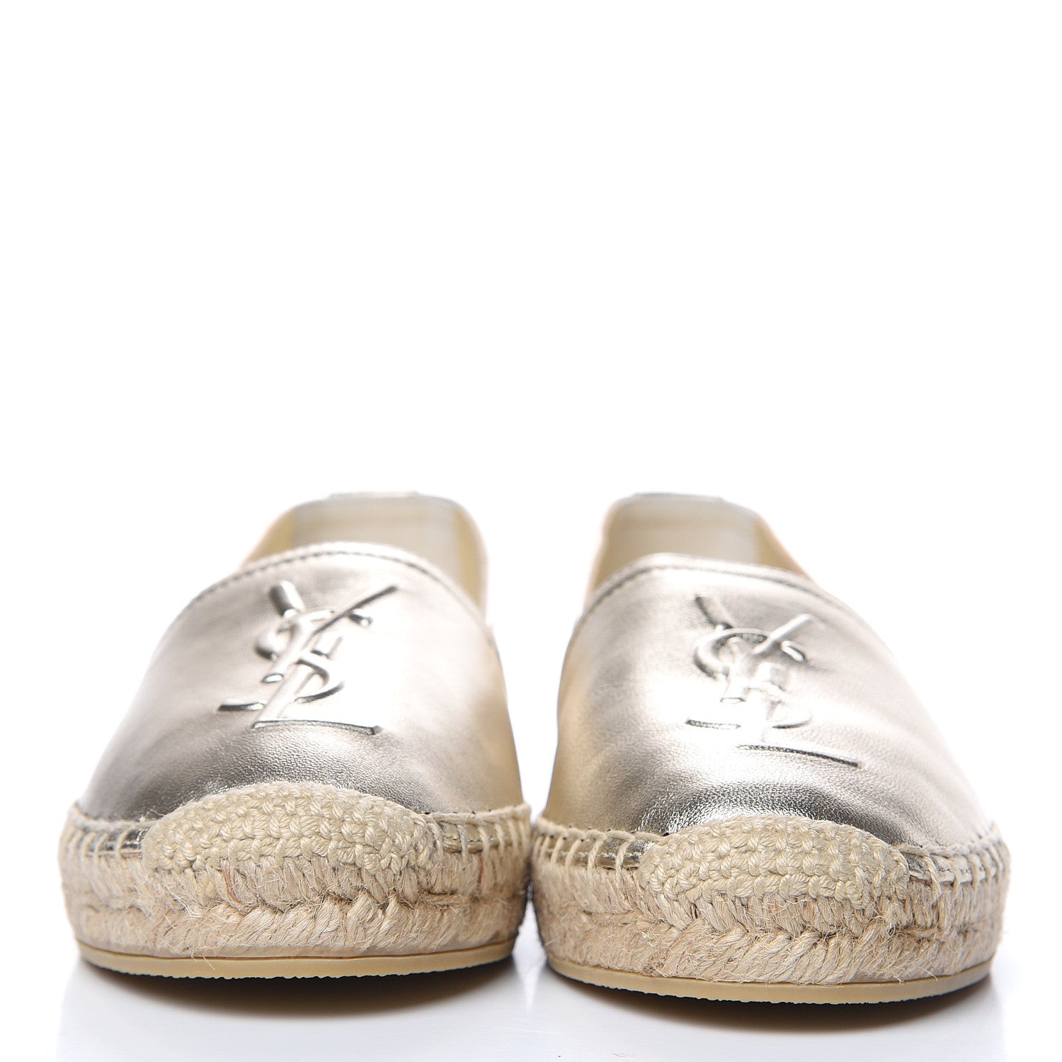Saint Laurent Metallic Lambskin Monogram Espadrilles 35 Platino 2 of 9