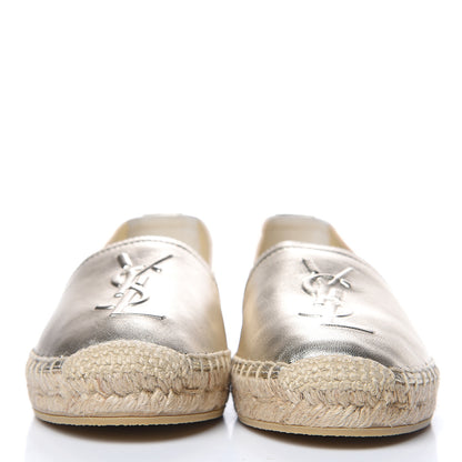 Saint Laurent Metallic Lambskin Monogram Espadrilles 35 Platino 2 of 9