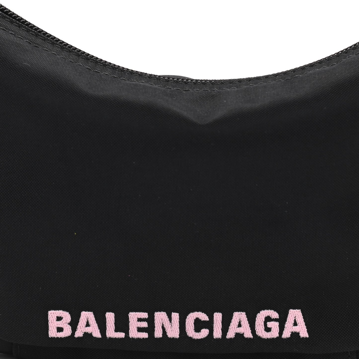 Recycled Sport Nylon Logo Embroidered Wheel Sling Bag Black Candy Pink