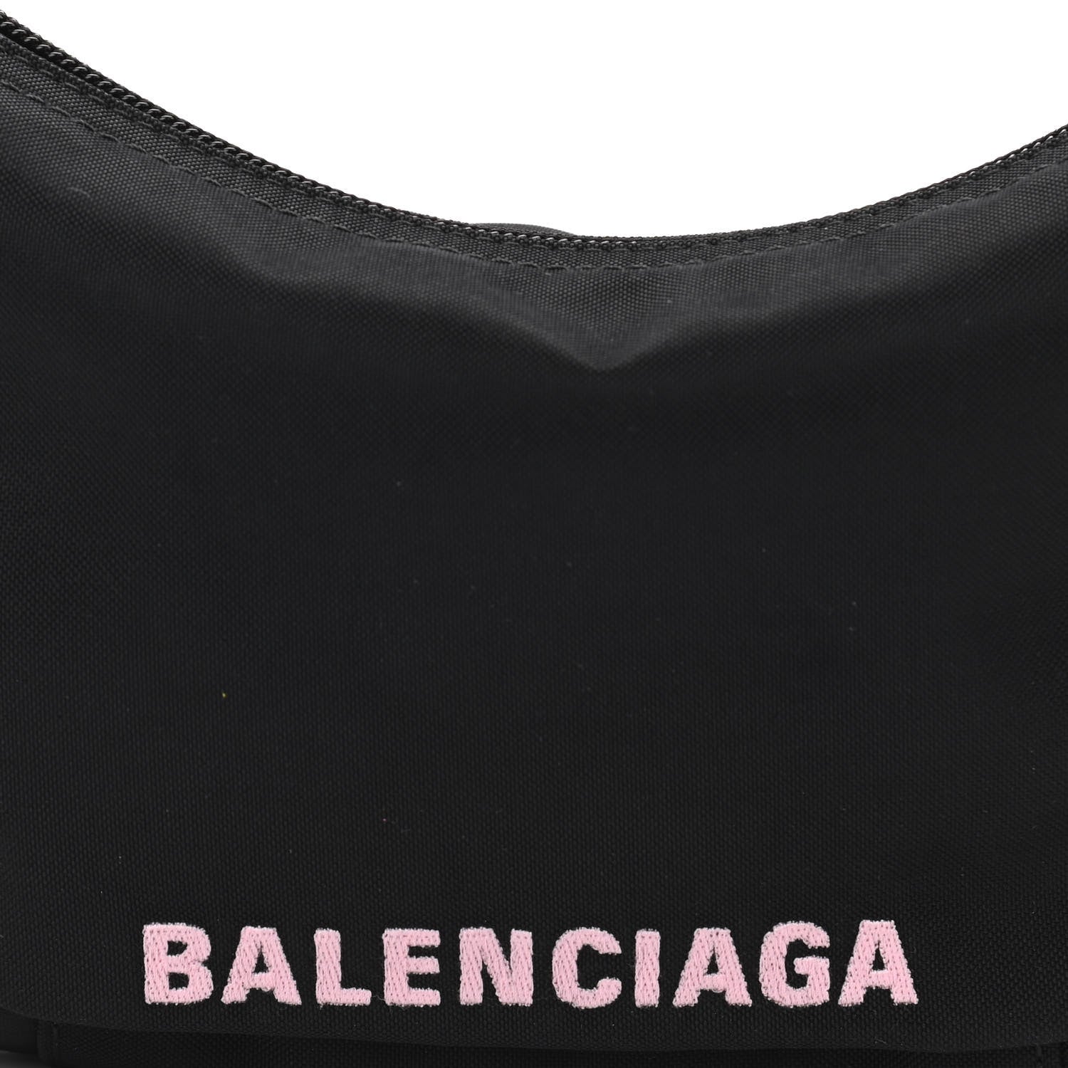 Balenciaga Recycled Sport Nylon Logo Embroidered Wheel Sling Bag Black Candy Pink 8 of 10