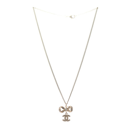 Chanel Metal Crystal CC Bow Drop Necklace Gold 3 of 5