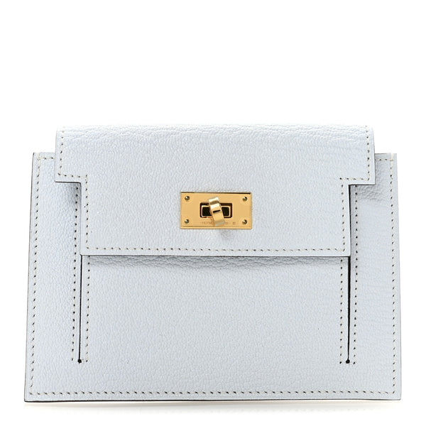 Hermes Chevre Mysore Kelly Pocket Compact Wallet Bleu Brume