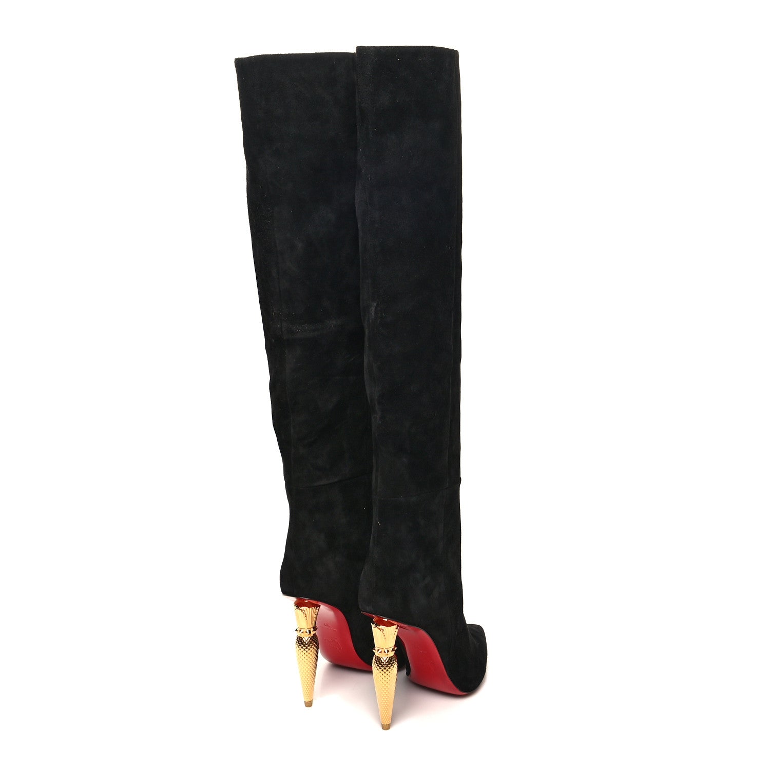Christian Louboutin Veau Velours Lipbotta 100 Over The Knee Boots 37 Black Gold 4 of 6
