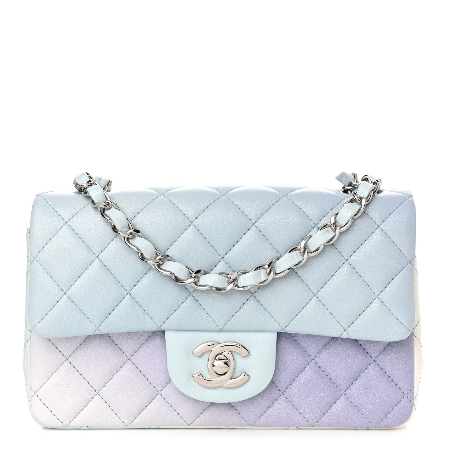 Perforated Lambskin Quilted Mini Rectangular Flap Light Blue Light Purple White