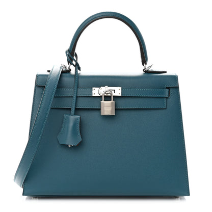 Hermes Madame Calfskin Verso Kelly Sellier 25 Vert Bosphore Sienne 1 of 9