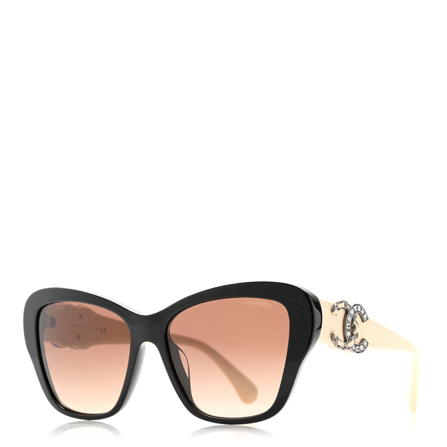 Chanel Acetate Lambskin Crystal Baguette Chain CC Sunglasses 5457-Q-A Black Beige 1 of 9