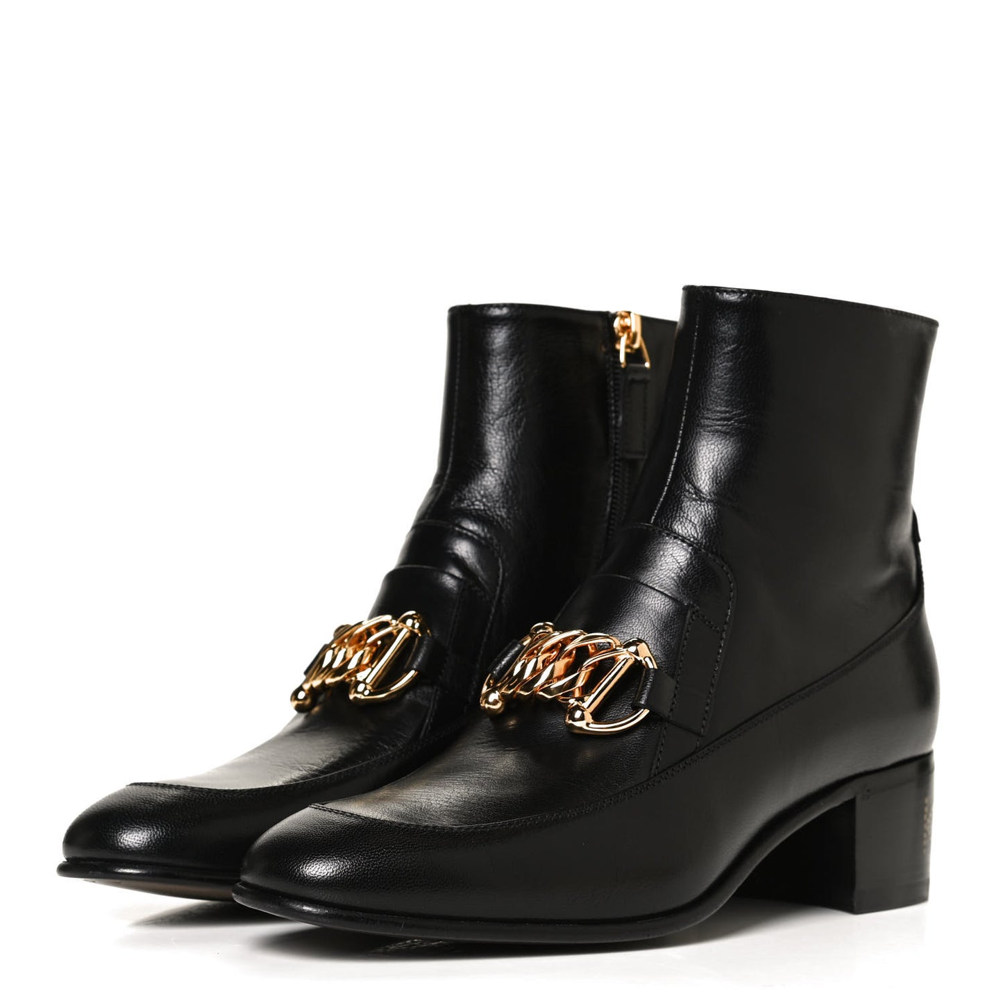 Goatskin Kitten Chain Horsebit Ankle Boots 36.5 Black