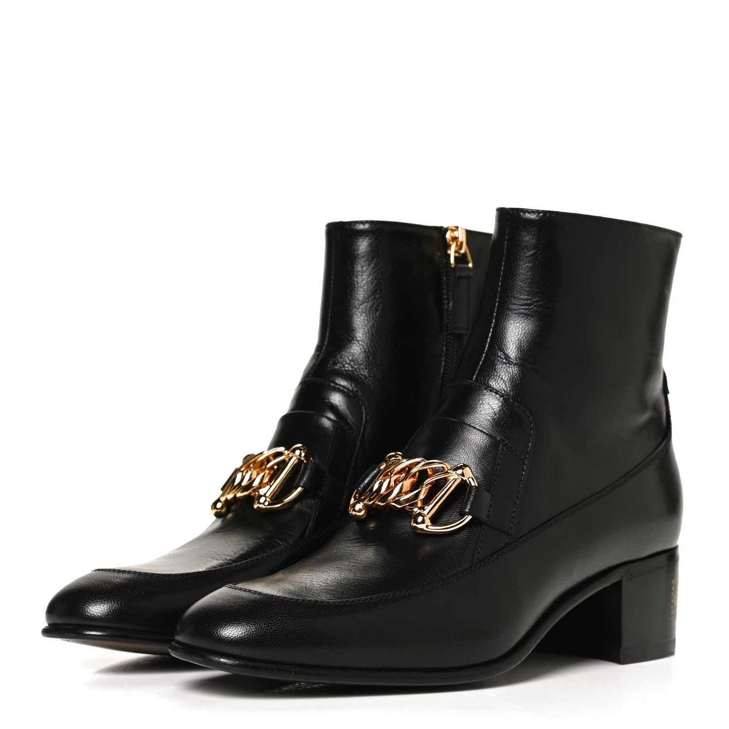 Gucci Goatskin Kitten Chain Horsebit Ankle Boots 36.5 Black 3 of 18