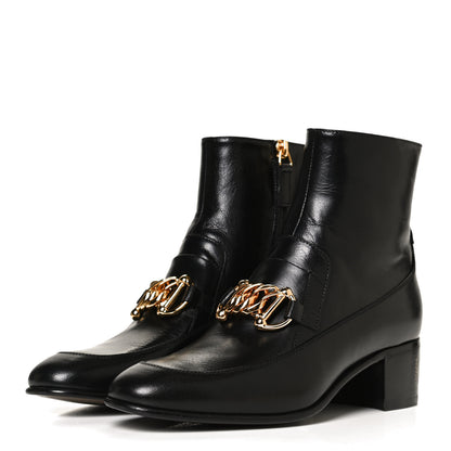 Gucci Goatskin Kitten Chain Horsebit Ankle Boots 36.5 Black 3 of 18