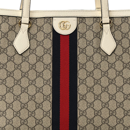 Gucci GG Supreme Monogram Textured Dollar Calfskin Web Medium Ophidia Shopping Tote Beige Ebony Mystic White 10 of 16