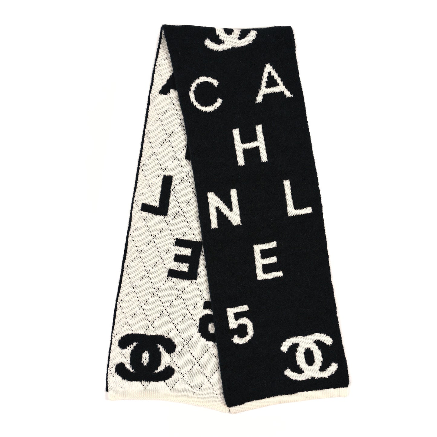 Wool Cashmere Silk CC Scarf Black White