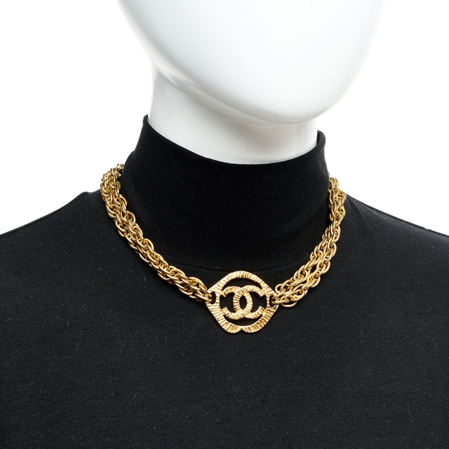 Chanel Metal CC Round Pendant Double Chain Necklace Gold 2 of 5