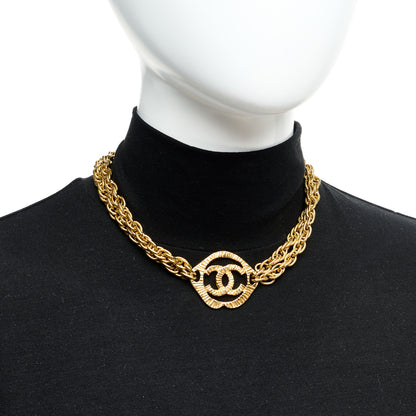 Chanel Metal CC Round Pendant Double Chain Necklace Gold 2 of 5