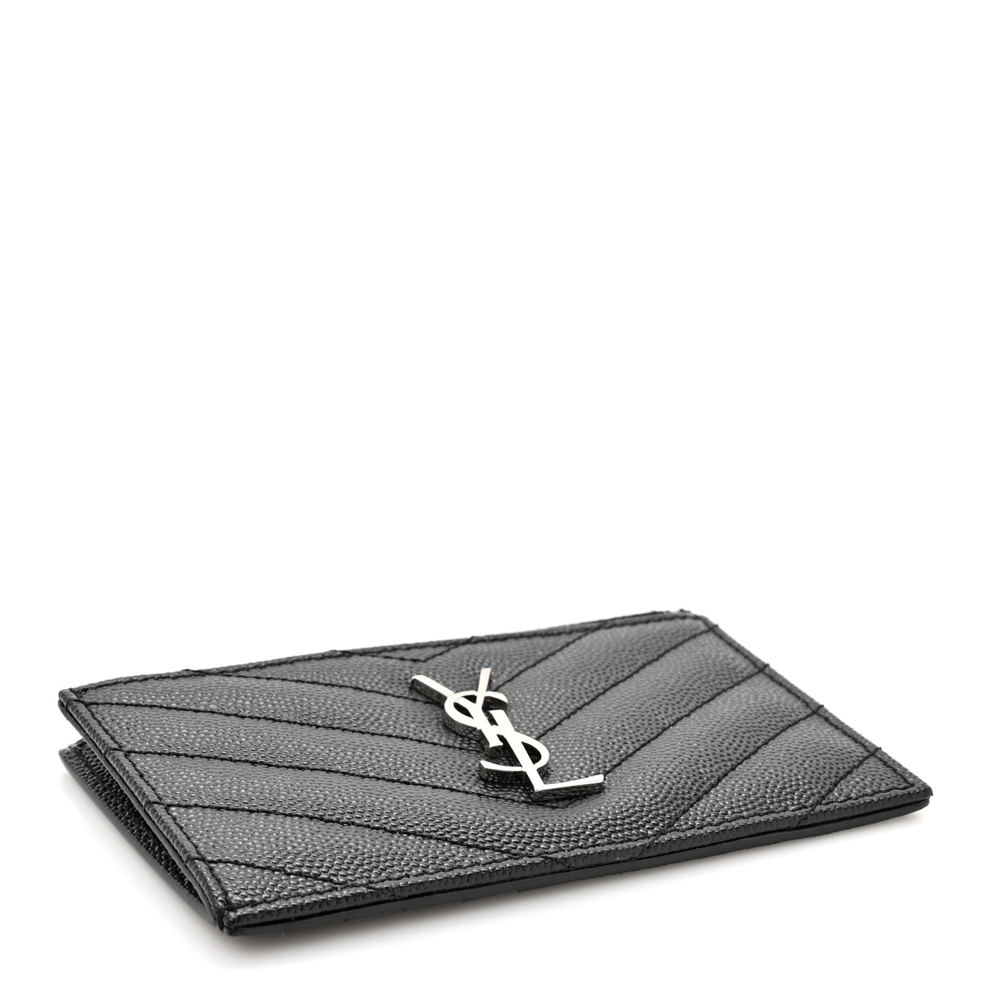 Grain De Poudre Matelasse Chevron Monogram Fragments Zippered Card Case Black