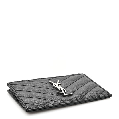 Saint Laurent Grain De Poudre Matelasse Chevron Monogram Fragments Zippered Card Case Black 5 of 8