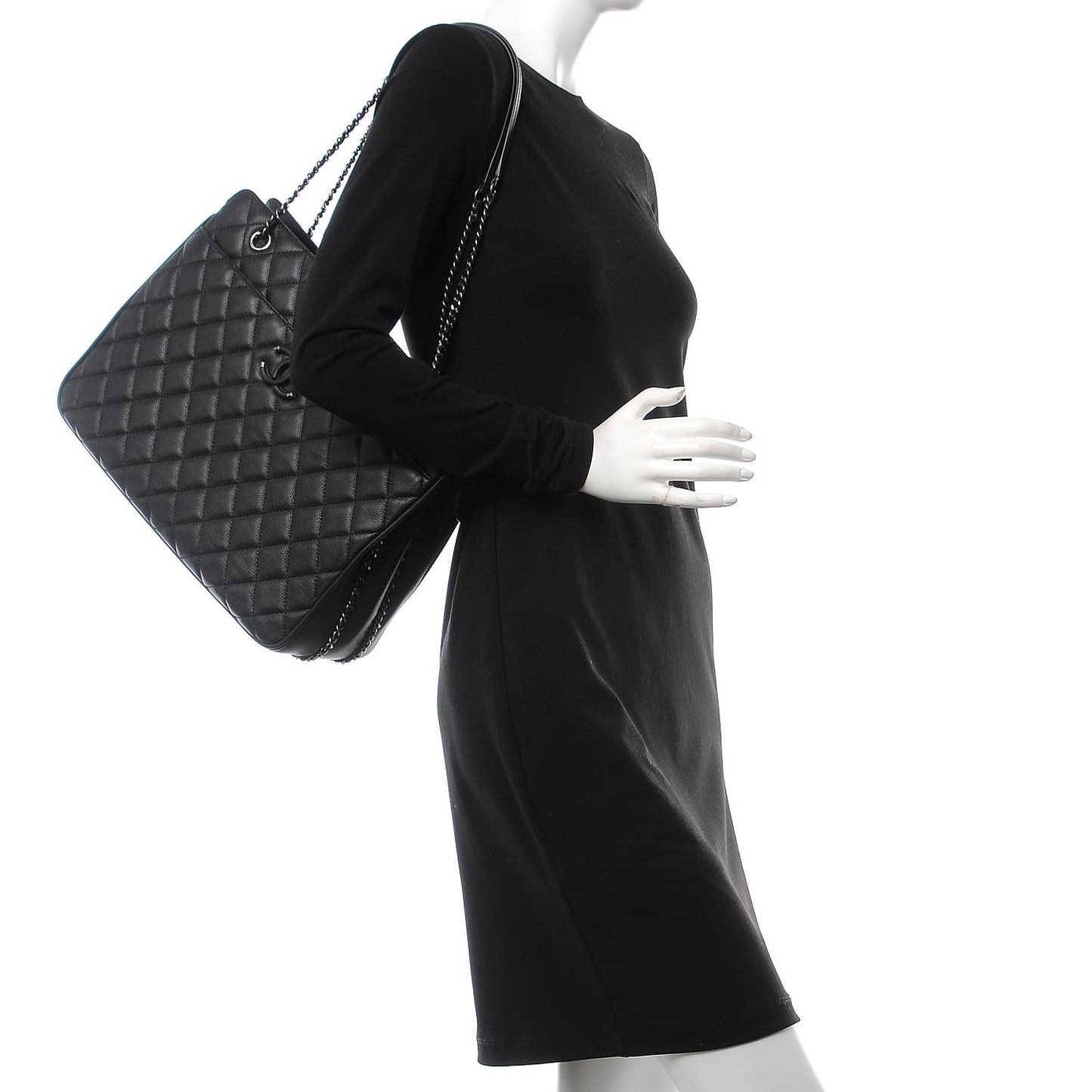Calfskin Quilted Frame In Chain Tote Black