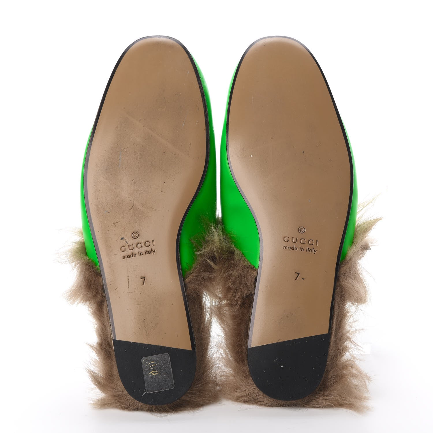 Gucci Calfskin Fur Mens Princetown Slippers 7 Fluorescent Green 5 of 9
