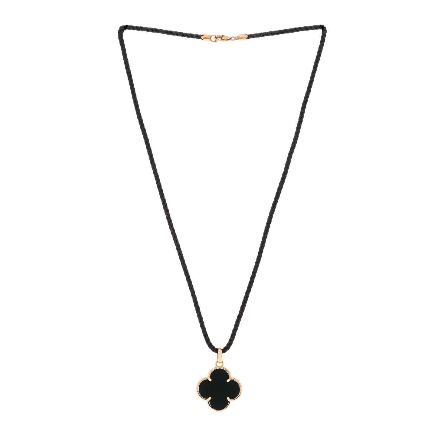 18K Yellow Gold Black Onyx Magic Alhambra Pendant Cord Necklace