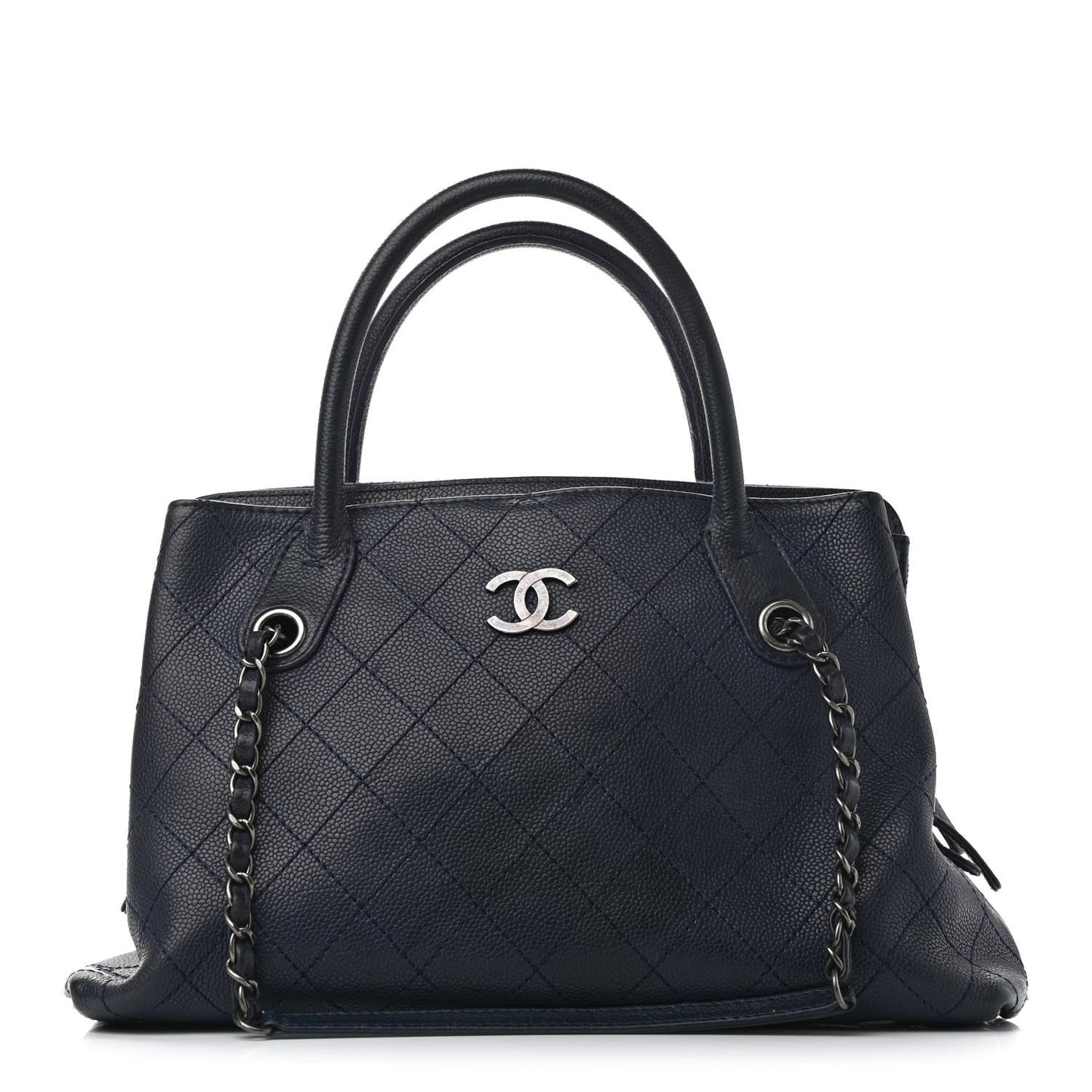 Grained Vegetal Calfskin Small Urban Shopping Tote Navy