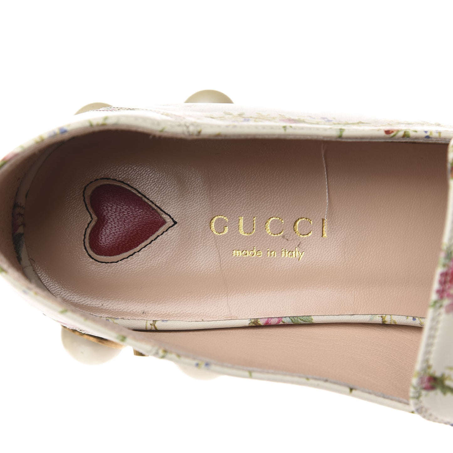 Calfskin Web Pearl Floral Embellished Peyton Loafer 37 White Multicolor