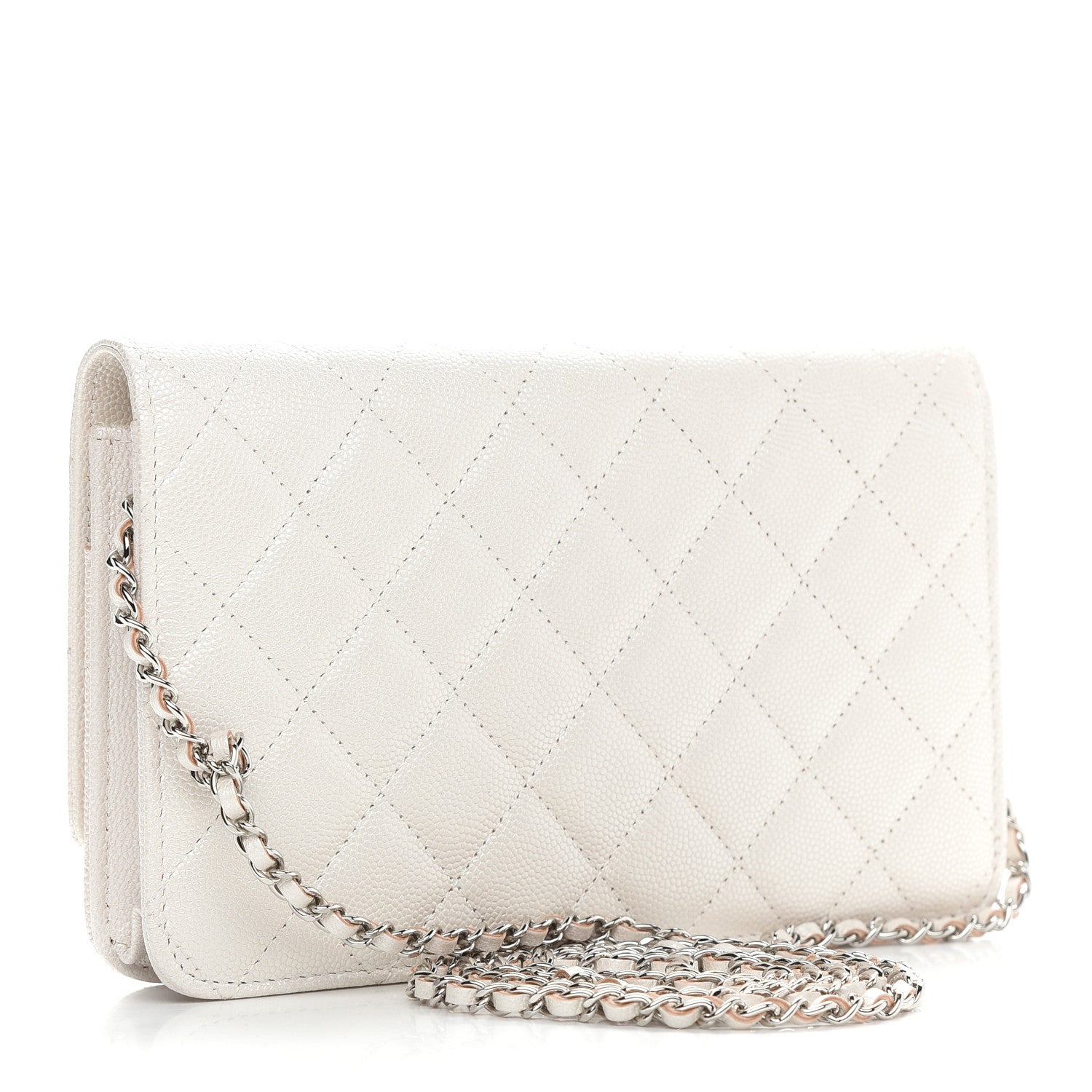 Chanel Iridescent Caviar Quilted Golden Class Wallet On Chain WOC White 3 of 11
