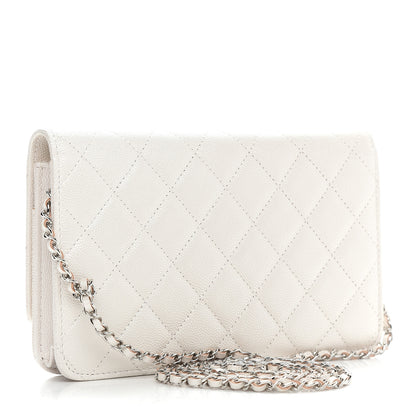 Chanel Iridescent Caviar Quilted Golden Class Wallet On Chain WOC White 3 of 11