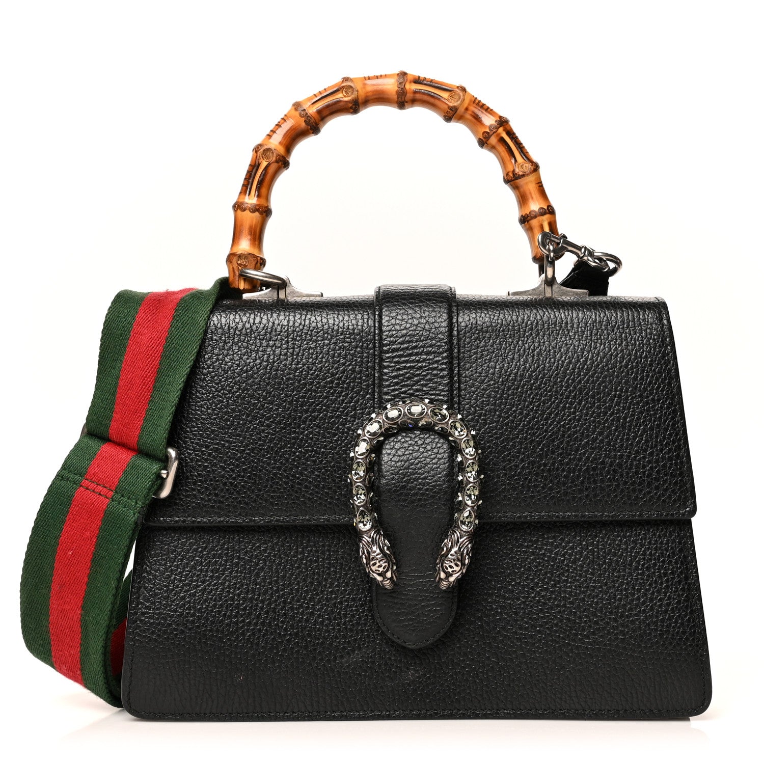 Gucci Dollar Calfskin Crystal Web Medium Dionysus Bamboo Top Handle Bag Black Black Diamond 1 of 14